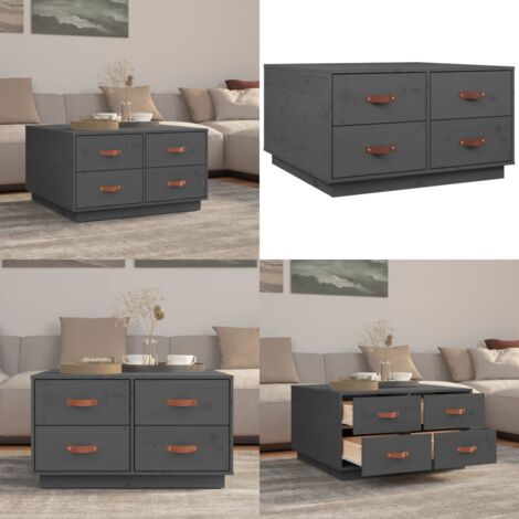 Tavolino da Salotto Grigio 80x80x45 cm Legno Massello di Pino - Tavolino in legno - Tavolino grigio