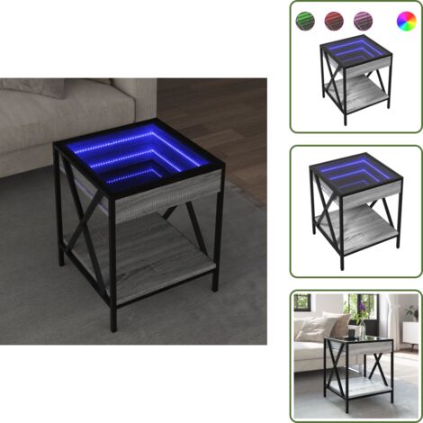 Tavolino da salotto grigio Sonoma - vidaXL Tavolino da Salotto con LED Infinity Grigio Sonoma 40x40x49 cm - Tavolino da salotto con piano robusto