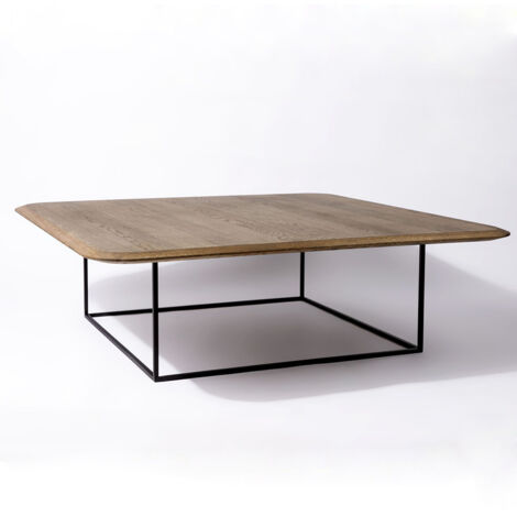 Tavolino da salotto in legno di Rovere impiallacciato con struttura in metallo nero verniciato Fumèè - 120 x 120 x 40 h. cm