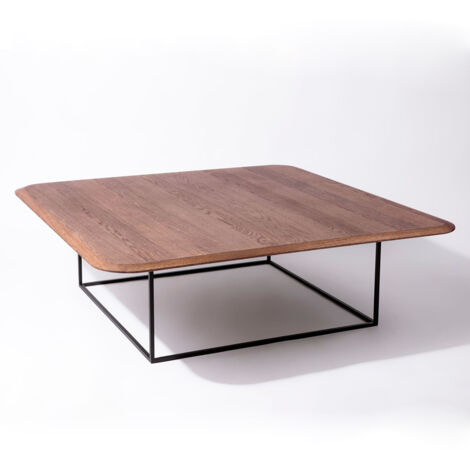 Tavolino da salotto in legno di Rovere impiallacciato con struttura in metallo nero verniciato Noce - 120 x 120 x 40 h. cm
