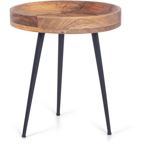 Tavolino da salotto in legno Massello di Acacia con gambe in metallo nero verniciato - Ø 38 cm x40 h. cm