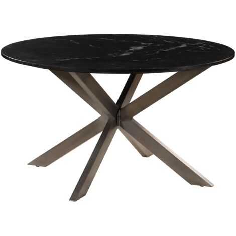 Tavolino da salotto in marmo nero - gambe incrociate in ferro colore ottone antico 137x137 BARCELONA 407