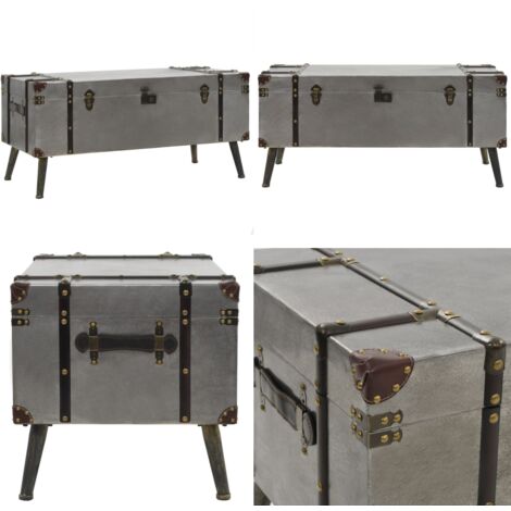 Tavolino da Salotto in MDF e Alluminio 102x51x47,5 cm - Tavolino a baule - Tavolino in MDF