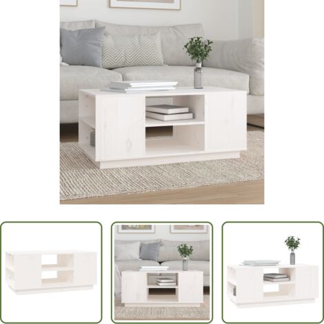 Tavolino da salotto in pino -  Tavolino da Salotto Bianco 90x49x40,5 cm Legno Massello di Pino