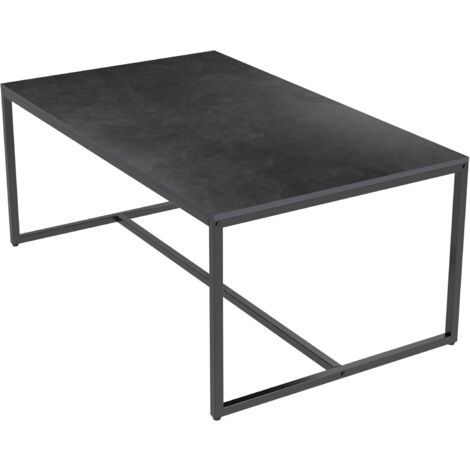 Tavolino da Salotto Marmo Tavolino da caffe per Soggiorno Divano Rettangolare con Struttura in Metallo, Piano in Grigio con Nero 100x60x41cm