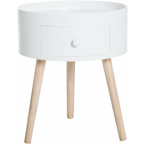 Tavolino da Salotto Moderno con Cassetto in Legno Bianco Ø38x45 cm