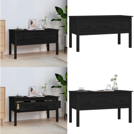 Tavolino da Salotto Nero 102x49x55 cm in Legno Massello di Pino - Tavolino in pino - Tavolino da salotto nero