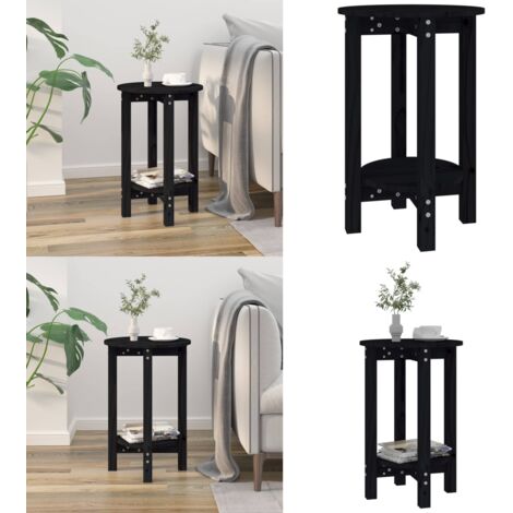 Tavolino da Salotto Nero Ø 40x60 cm in Legno Massello di Pino - Tavolino in pino - Tavolino nero