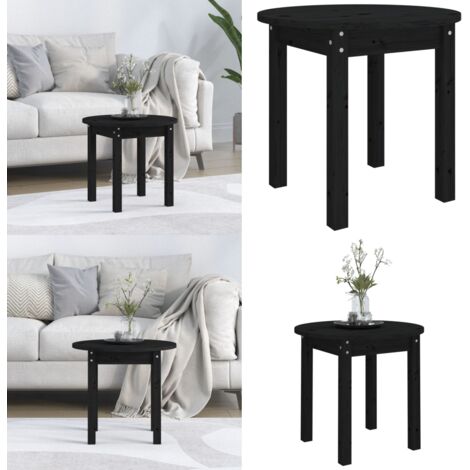 Tavolino da Salotto Nero Ø 45x40 cm in Legno Massello di Pino - Tavolo in legno - Tavolino in pino