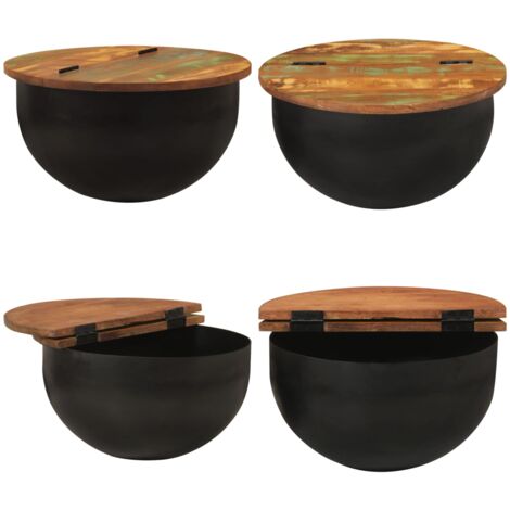 Tavolino da Salotto Nero 50x27 cm in Legno Massello di Recupero - Legno massello di recupero - Tavolino da divano