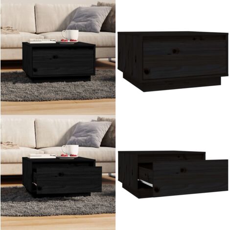 Tavolino da Salotto Nero 55x56x32 cm in Legno Massello di Pino - Tavolo in legno - Tavolo in pino