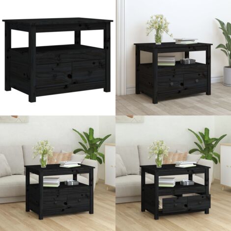 Tavolino da Salotto Nero 71x49x55cm in Legno Massello di Pino - Tavolino da salotto nero - Tavolino in legno massello