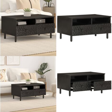 Tavolino da Salotto Nero 80x54x40 cm in Legno Massello di Mango - Tavolino in legno massello - Tavolino in mango