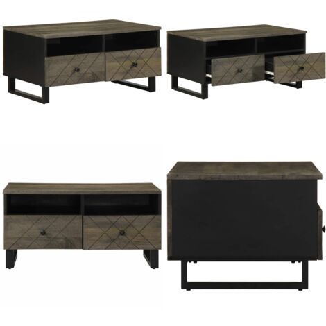 Tavolino da Salotto Nero 80x54x40 cm in Legno Massello di Mango - Tavolino in legno massello - Tavolino in mango