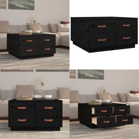 Tavolino da Salotto Nero 80x80x45 cm Legno Massello di Pino - Tavolino in legno - Tavolino in pino