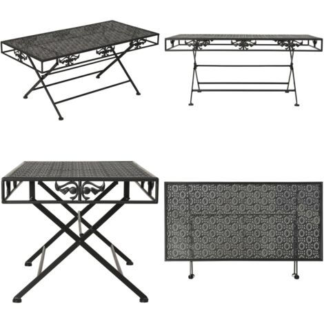 Tavolino da Salotto Pieghevole Vintage Metallo 100x50x45cm Nero - Tavolino pieghevole - Tavolo vintage