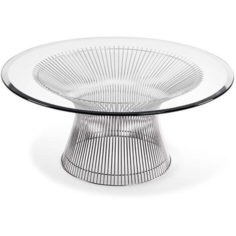 Tavolino da salotto rotondo - Design in vetro - Barrel Acciaio - Vetro, Acciaio inossidabile, Metallo