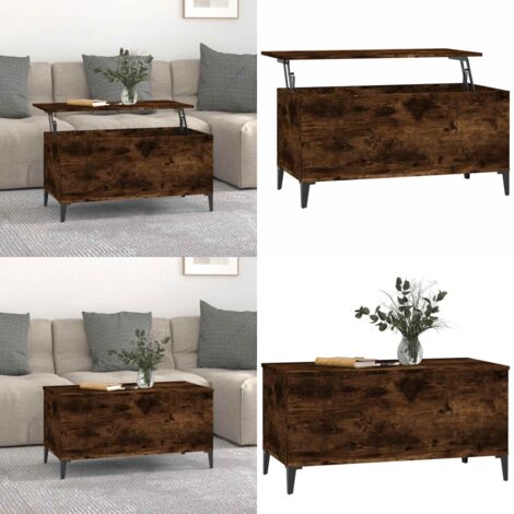 Tavolino da Salotto Rovere Fumo 90x44,5x45 cm Legno Multistrato - Tavolino con piano sollevabile - Tavolino in legno multistrato