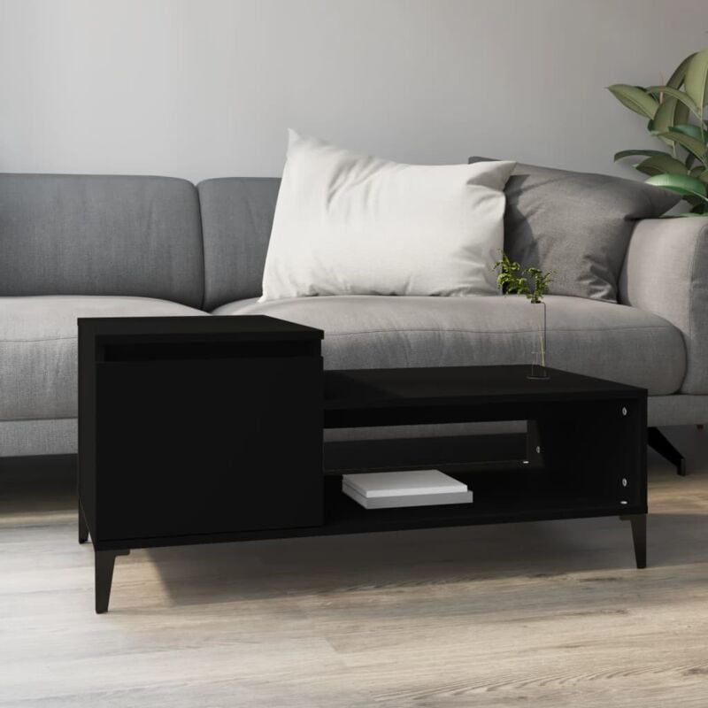 Jinlefu - Tavolino da Salotto Nero 100x50x45 cm in Legno Multistrato