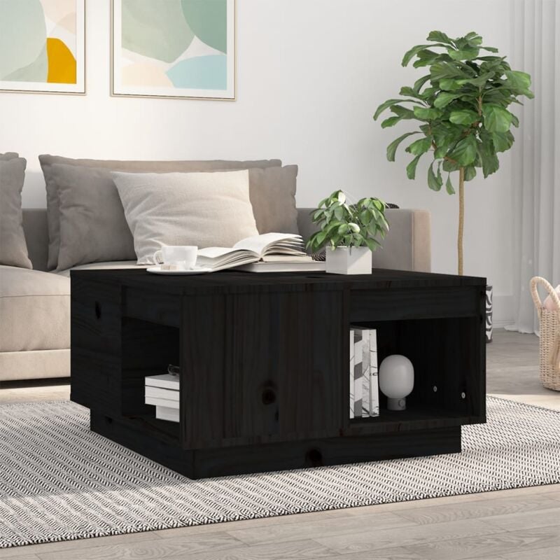 Tavolino da Salotto Nero 60x61x32,5 cm Legno Massello di Pino