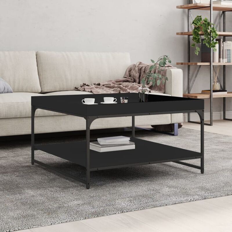 Maison du'Monde - Tavolino da Salotto Nero 80x80x45 cm Legno - Zwart