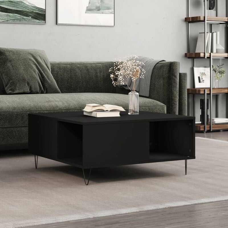 Maison du'Monde - Tavolino da Salotto Nero 80x80x36,5 cm in Legno - Zwart