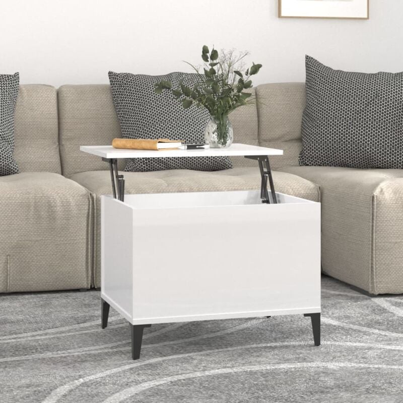 Maison du'Monde - Tavolino Salotto Bianco Lucido 60x44,5x45 cm - Wit