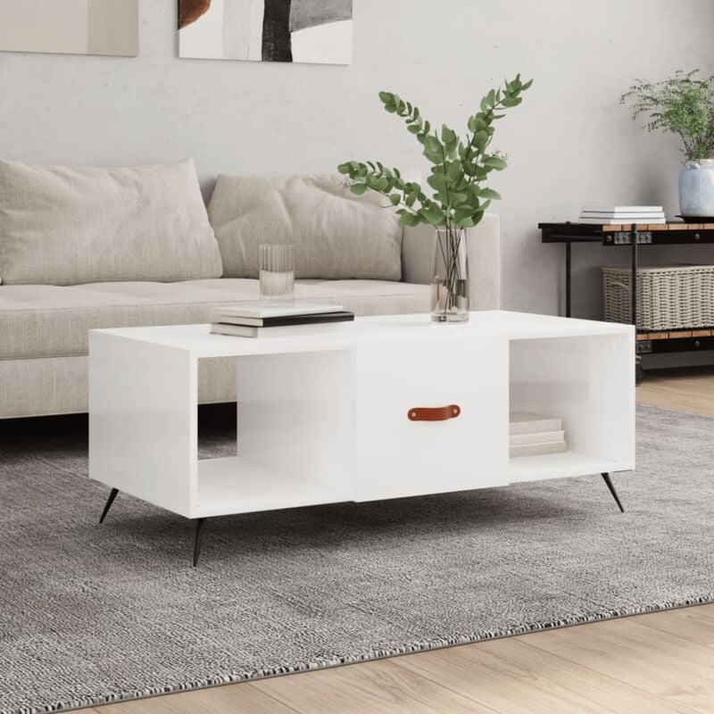 Maison du'Monde - Tavolino da Salotto Bianco Lucido 102x50x40cm - Wit