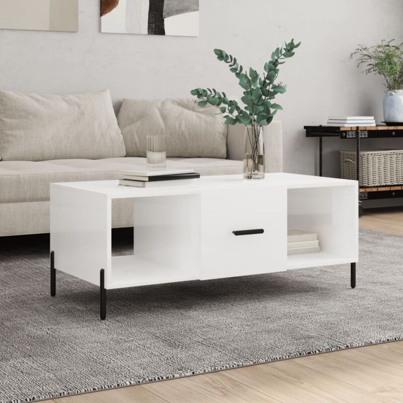 VidaXL Tavolino da Salotto Bianco Lucido 102x50x40cm Legno Multistrato