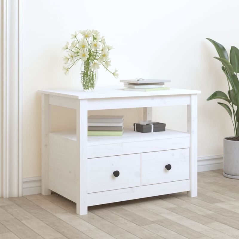 VidaXL Tavolino da Salotto Bianco 71x49x55cm in Legno Massello di Pino