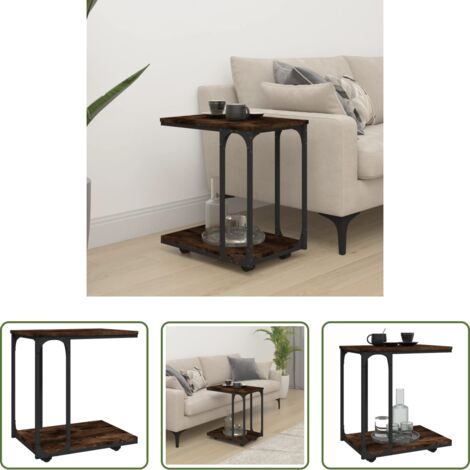 Tavolino da salotto -  Tavolino con Ruote Rovere Fumo 50x35x55,5 cm Legno Multistrato
