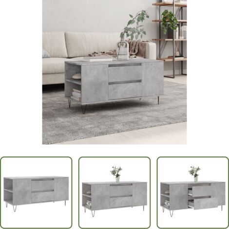 Tavolino da salotto -  Tavolino Salotto Grigio Cemento 102x44,5x50cm Legno Multistrato