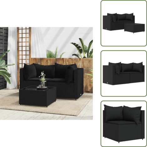 Tavolino da salotto - vidaXL Set Divani da Giardino 3 pz con Cuscini Nero in Polyrattan - Seduta all'aperto
