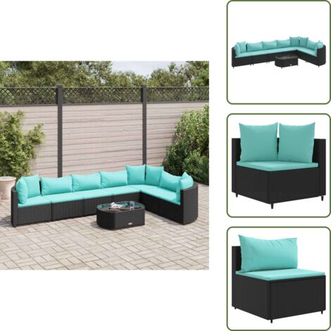 Tavolino da salotto - vidaXL Set Divani da Giardino con Cuscini 8 pz Nero in Polyrattan - Rattan PE