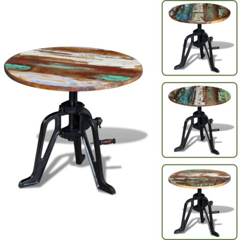 Tavolino da salotto - vidaXL Tavolino in Legno Massello Anticato e Ghisa 60x(42-63) cm - Tavolino da divano