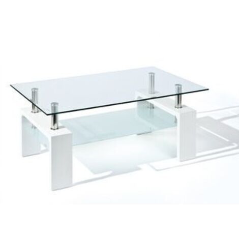 tavolino da soggiorno "alva" bianco con top in vetro temperato 100x60x45 cm