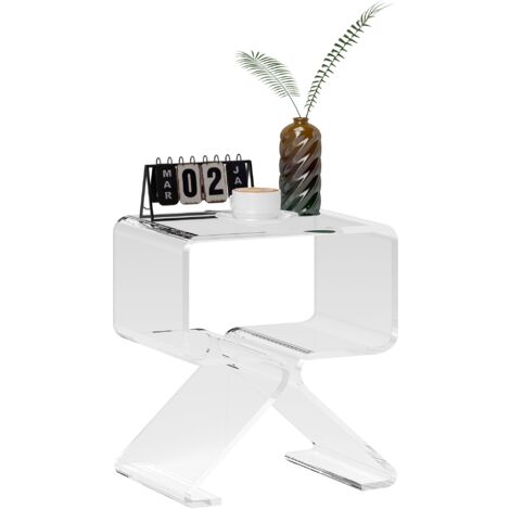 Tavolino da Soggiorno Basso Design Geometrico a 2 Livelli 40x30x45 cm in Acrilico Trasparente
