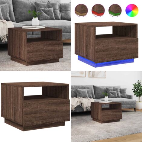 Tavolino da Soggiorno con Luci LED Rovere Marrone 50x49x40 cm - Luci RGB - Tavolino moderno