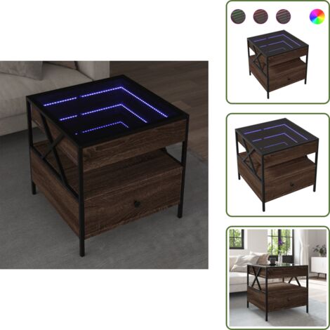 Tavolino da soggiorno con specchio - vidaXL Tavolino da Salotto con LED Infinity Rovere Marrone 50x50x51 cm - Tavolino con luce LED