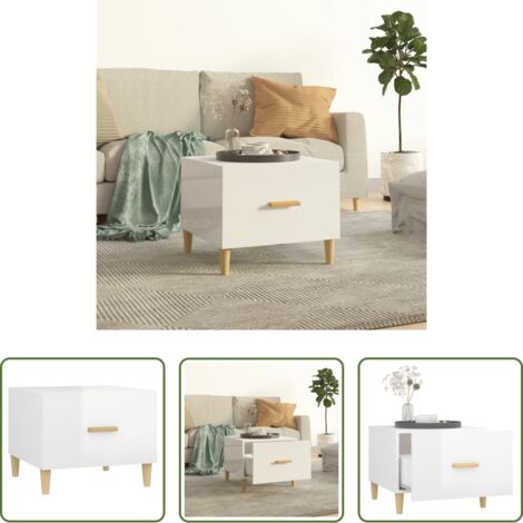 Tavolino da soggiorno -  Tavolino da Salotto Bianco Lucido 50x50x40 cm Legno Multistrato