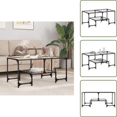 Tavolino da soggiorno - vidaXL Tavolini con Piano Vetro Trasparente 2 pz 98,5x50x45 cm Acciaio - Tavolino con piano in vetro