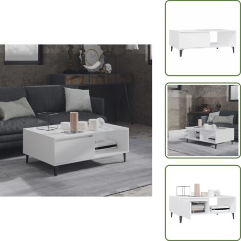 Tavolino da soggiorno - vidaXL Tavolino da Salotto Bianco 90x60x35 cm in Legno Multistrato - Tavolino in metallo