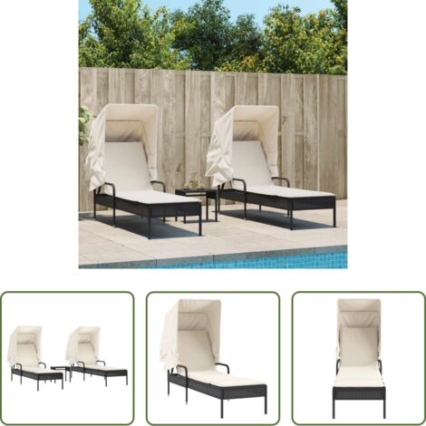 Tavolino da tè esterno -  Lettini Prendisole 2 pz con Baldacchino e Tavolino Polyrattan