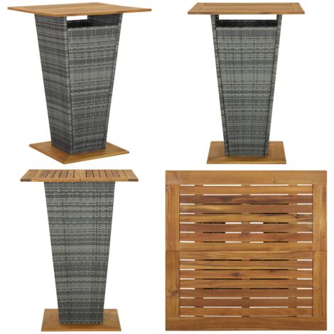 Tavolino da Tè Grigio 80x80x110 cm Polyrattan e Massello Acacia - Tavolino da tè - Tavolo da giardino