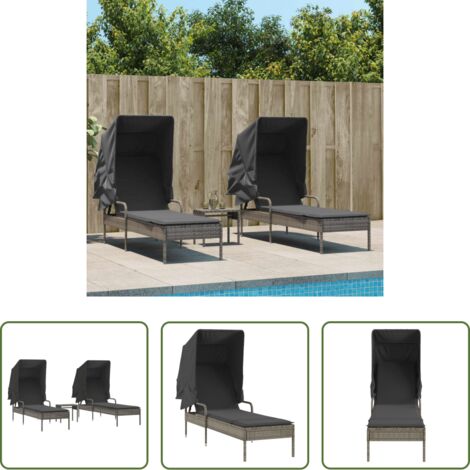 Tavolino da tè -  Lettini Prendisole 2 pz con Baldacchino e Tavolino Polyrattan