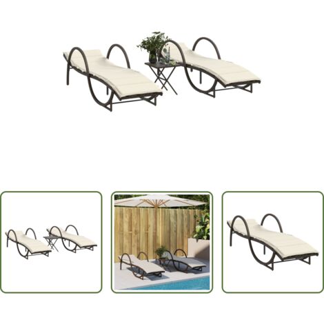 Tavolino da tè -  Lettini Prendisole 2 pz con Tavolino Marrone in Polyrattan