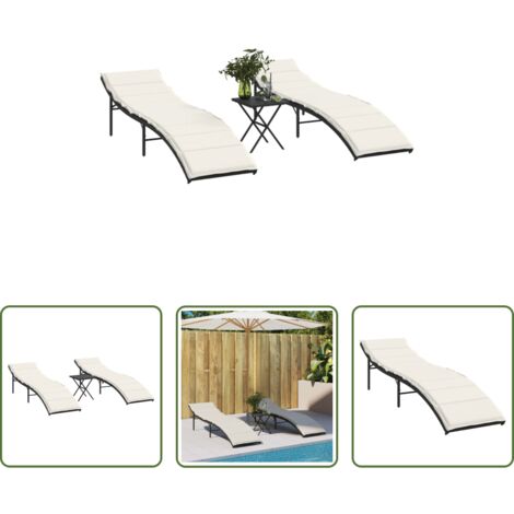 Tavolino da tè -  Lettini Prendisole 2 pz con Tavolino Nero in Polyrattan