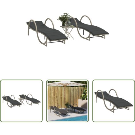 Tavolino da tè -  Lettini Prendisole 2pz con Tavolino Grigio Chiaro in Polyrattan