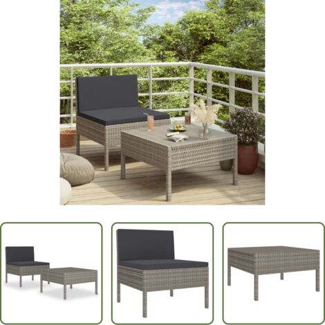 Tavolino da tè -  Set Divani da Giardino 2 pz con Cuscini in Polyrattan Grigio