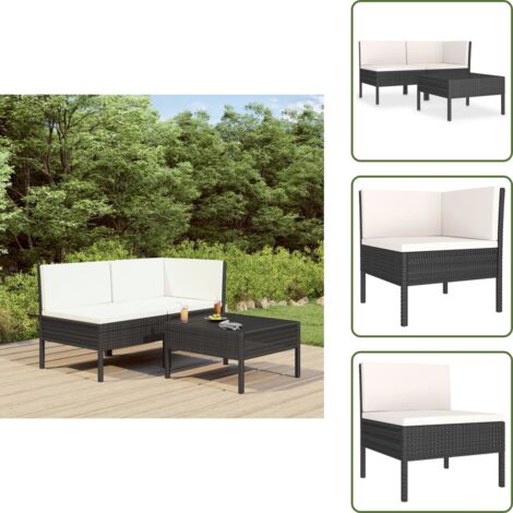 Tavolino da tè - vidaXL Set Divani da Giardino 3 pz con Cuscini in Polyrattan Nero - Seduta estiva